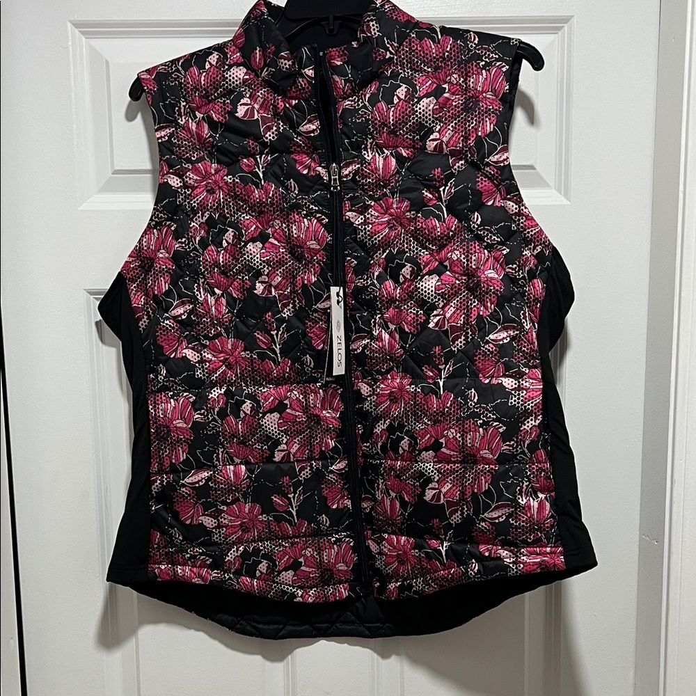 ZELOS Black and Pink Floral Women's Top